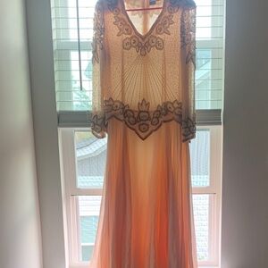 Vintage Bernadette Beaded V-Neck  Dress Embroidered Top 100% Natural Silk